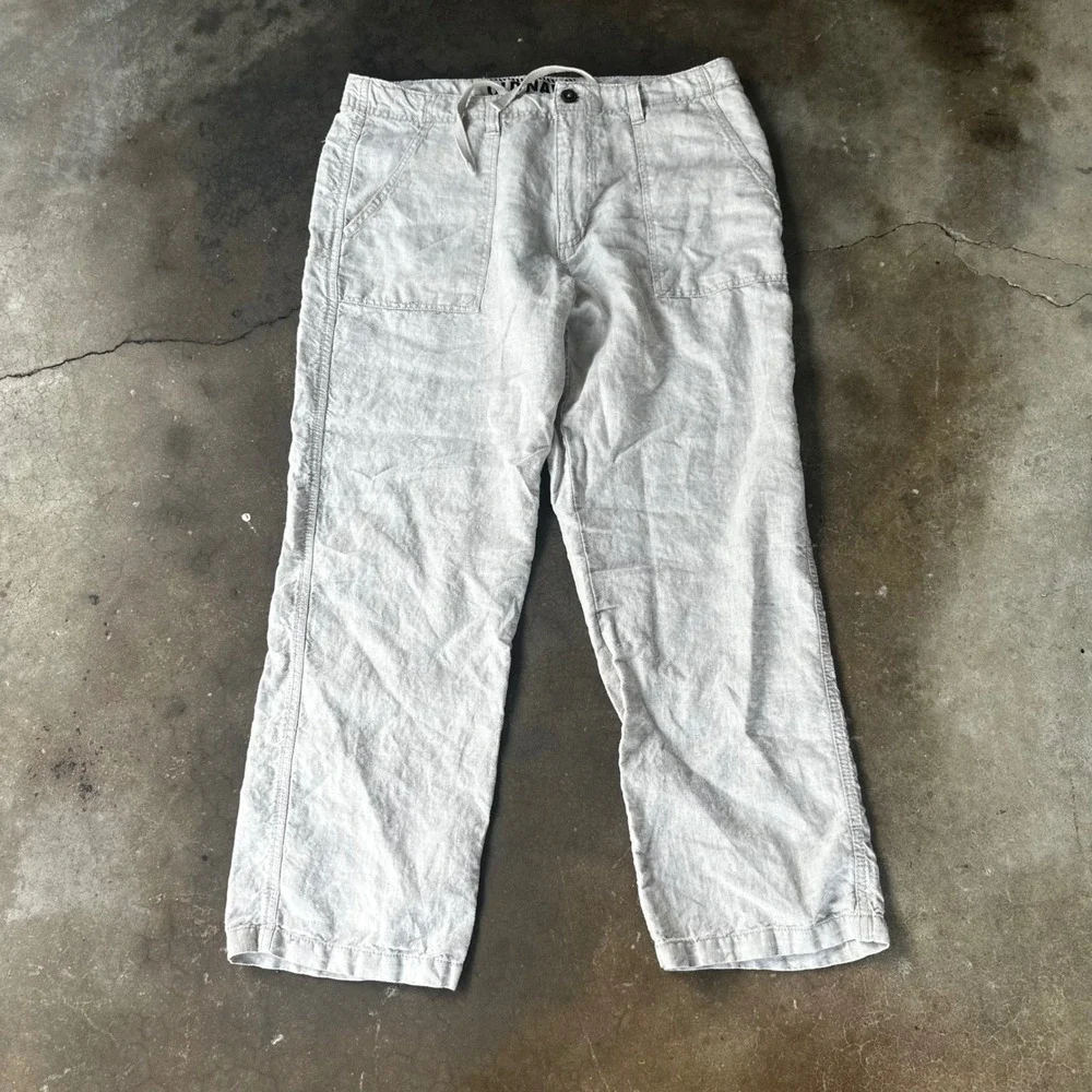 Old Navy Linen Pants Mens Large Excellent Drawstring Straight Leg Relaxed